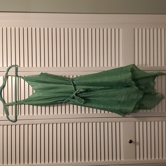 HD in Paris Dresses & Skirts - Dress - Pale Green With Silver Stripes, Ties at Waist, Kerchief Hem - Size 10
